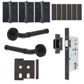 Santana Matt Black Lever on Rose Door Handle Kit - Heavy Duty FD30/60 - DIN Latch