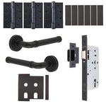 Santana Matt Black Lever on Rose Door Handle Kit - Heavy Duty FD30/60 - DIN Latch - tradefit - 1