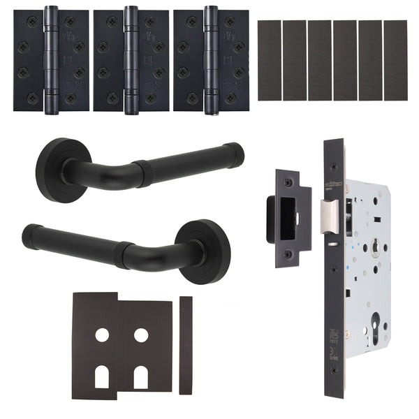 Santana Matt Black Lever on Rose Door Handle Kit - Heavy Duty FD30/60 - DIN Latch - tradefit - Featured Image