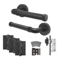 Santana Matt Black Lever on Rose Door Handle Kit - Heavy Duty FD30/60 - DIN Latch