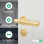 Flores Satin Brass Lever on Rose Door Handle Kit - Medium Duty FD30/60 - 80mm Bathroom Lock - tradefit - 2