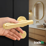 Flores Satin Brass Lever on Rose Door Handle Kit - 64mm Bathroom Lock - tradefit - 6