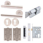 Satin Stainless T - Bar Door Handle on Rose Pack - Euro Sashlock and Thumbturn Cylinder - tradefit - 1