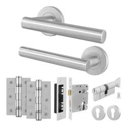 Vigo Lever on Rose Stainless Steel Door Handle Kit - Medium Duty - 80mm Euro Sashlock and Thumbturn Cylinder - Keyed Alike - tradefit