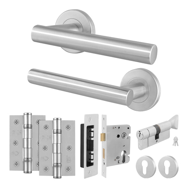 Vigo Lever on Rose Stainless Steel Door Handle Kit - Medium Duty - 80mm Euro Sashlock and Thumbturn Cylinder - Master Keyed - tradefit - Featured Image