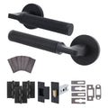 Mode-Grip Black Lever on Rose Fire Door Handle Pack - Latch - FD30/60