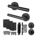 Olbia Matt Black Lever on Rose Door Handle Kit - Medium Duty FD30/60 - 80mm Bathroom Lock