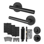 Olbia Matt Black Lever on Rose Door Handle Kit - Medium Duty FD30/60 - 80mm Bathroom Lock - tradefit - 1