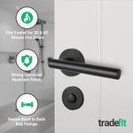 Olbia Matt Black Lever on Rose Door Handle Kit - Medium Duty FD30/60 - 80mm Bathroom Lock - tradefit - 5