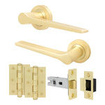 Tapera Satin Brass Lever on Rose Door Handle Kit - 64mm Latch - tradefit - 1