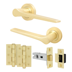 Tapera Satin Brass Lever on Rose Door Handle Kit - 64mm Latch - tradefit