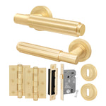 Flores Satin Brass Lever on Rose Door Handle Kit - Sashlock - tradefit - 1