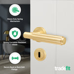 Flores Satin Brass Lever on Rose Door Handle Kit - Sashlock - tradefit - 2