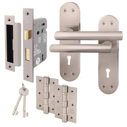 Olbia Satin Nickel Door Handle Pack - 80mm Sashlock - tradefit