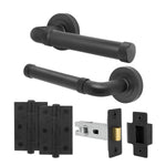 Santana Matt Black Lever on Rose Door Handle Kit - 64mm Latch - tradefit - 1