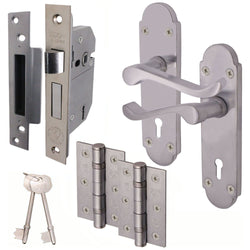 Victorian Rectory Satin Chrome Lever Door Handle Pack - BS3621 5 Lever Lock - tradefit