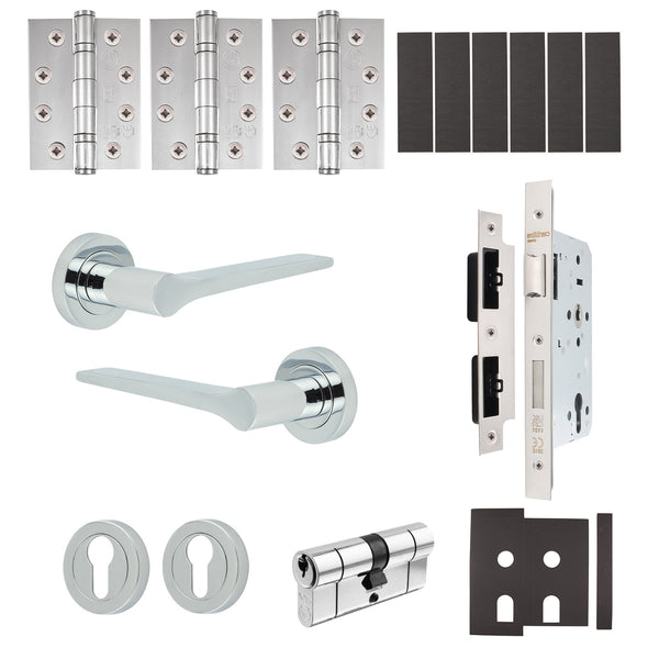 Tapera Polished Chrome Lever on Rose Door Handle Kit - Heavy Duty FD30/60 - DIN Euro Sashlock and Double Cylinder - Master Keyed - tradefit - Featured Image