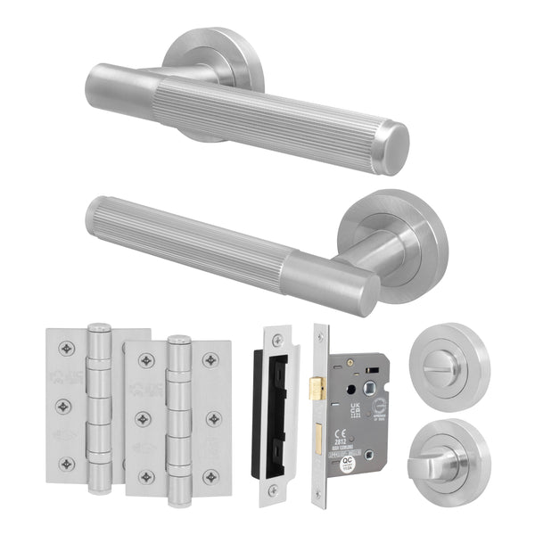 Aurora Satin Nickel Lever on Rose Door Handle Kit - 64mm Bathroom Lock - Featured Image