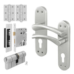 Nola Satin Nickel Lever on Backplate Door Handle Kit - 80mm Euro Sashlock and Double Cylinder - Keyed to Differ - tradefit - 1