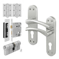 Nola Satin Nickel Lever on Backplate Door Handle Kit - 80mm Euro Sashlock and Double Cylinder - Keyed Alike