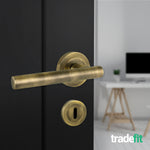 Olbia Antique Brass Lever on Rose Door Handle Pack - 64mm Sashlock - 6