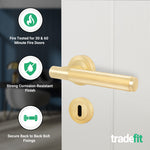 Aurora Satin Brass Lever on Rose Door Handle Kit - Medium Duty FD30/60 - 80mm Sashlock - tradefit - 2