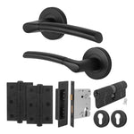 Bosa Matt Black Lever on Rose Door Handle Kit - 80mm Euro Sashlock and Double Cylinder - Keyed Alike - tradefit - 1