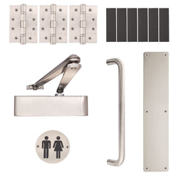 Fire Door Kit - Unisex Toilet Entrance - Heavy Duty - Satin Stainless Steel - tradefit