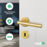 Olbia Satin Brass Lever on Rose Door Handle Pack - 64mm Sashlock - 4