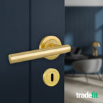 Olbia Satin Brass Lever on Rose Door Handle Pack - 64mm Sashlock - 6