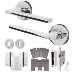 Euroda Polished Chrome Lever on Rose Fire Door Handle Pack - 3 Lever Lock - FD30/60 - tradefit