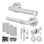 Santana Satin Nickel Lever on Rose Door Handle Kit - Heavy Duty FD30/60 - DIN Euro Sashlock and Thumbturn Cylinder - Keyed to Differ - tradefit - 1