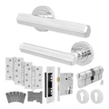 Moreno Polished Chrome Lever on Rose Door Handle Kit - Medium Duty FD30/60 - 80mm Euro Sashlock and Double Cylinder - Keyed to Differ