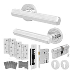 Moreno Polished Chrome Lever on Rose Door Handle Kit - Medium Duty FD30/60 - 80mm Euro Sashlock and Double Cylinder - Keyed to Differ - tradefit - 1