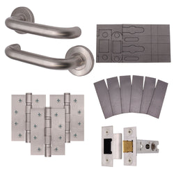 Satin Stainless Return to Door Handle on Rose Fire Door Pack - Latch - FD30/60 - tradefit