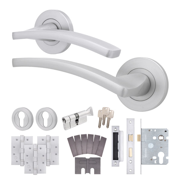 Euroda - Plus Satin Chrome Lever on Rose Fire Door Handle Pack - Euro Lock & Thumbturn Cylinder - tradefit - Featured Image