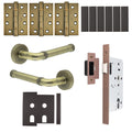Santana Antique Brass Lever on Rose Door Handle Kit - Heavy Duty FD30/60 - DIN Latch