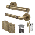 Santana Antique Brass Lever on Rose Door Handle Kit - Heavy Duty FD30/60 - DIN Latch