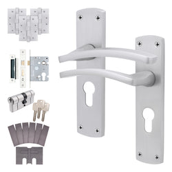 Euroda - Plus Satin Chrome Fire Door Handle Pack - Euro Lock & Double Cylinder - tradefit