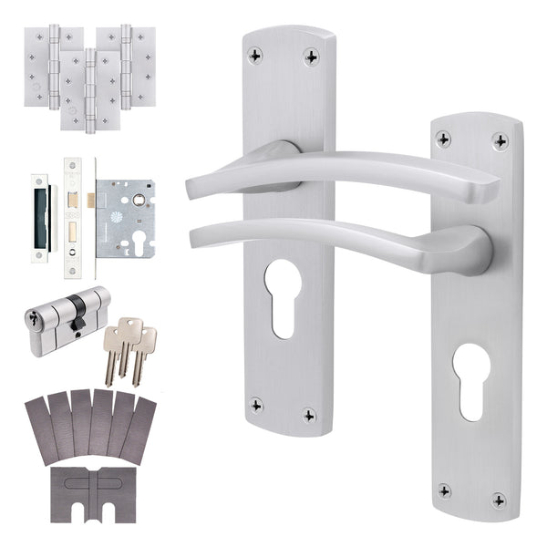 Euroda - Plus Satin Chrome Fire Door Handle Pack - Euro Lock & Double Cylinder - tradefit - Featured Image