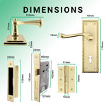 Georgian Rope Edge Scroll Polished Brass Door Handle Pack - 80mm Sashlock - tradefit - 3