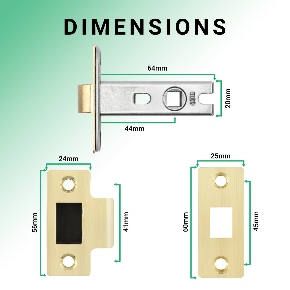 2.5 inch/64mm Tubular Latch Bolt Through - 44mm Backset - Satin Brass - tradefit