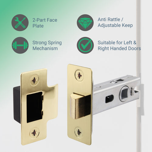 2.5 inch/64mm Tubular Latch Bolt Through - 44mm Backset - Satin Brass - tradefit
