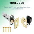 2.5 inch/64mm Tubular Latch Bolt Through - 44mm Backset - Satin Brass - tradefit