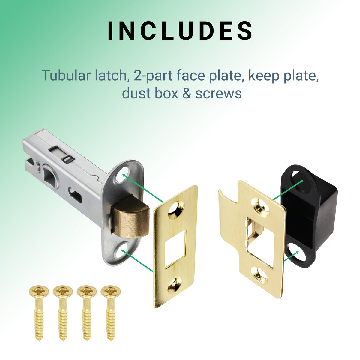 2.5 inch/64mm Tubular Latch Bolt Through - 44mm Backset - Satin Brass - tradefit