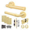 Santana Satin Brass Lever on Rose Door Handle Kit - Heavy Duty FD30/60 - DIN Euro Sashlock and Double Cylinder - Master Keyed