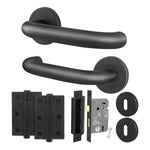 Return to Door Lever on Rose Matt Black Door Handle Kit - Medium Duty - 80mm Sashlock - tradefit - 1