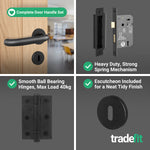 Return to Door Lever on Rose Matt Black Door Handle Kit - Medium Duty - 64mm Sashlock - 5