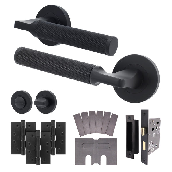 Mode - Grip Black Lever on Rose Fire Door Handle Pack - Bathroom - FD30/60 - tradefit - Featured Image