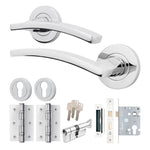 Euroda - Plus Polished Chrome Lever on Rose Door Handle Pack - 3 Lever Lock & Thumbturn Cylinder - tradefit - 1